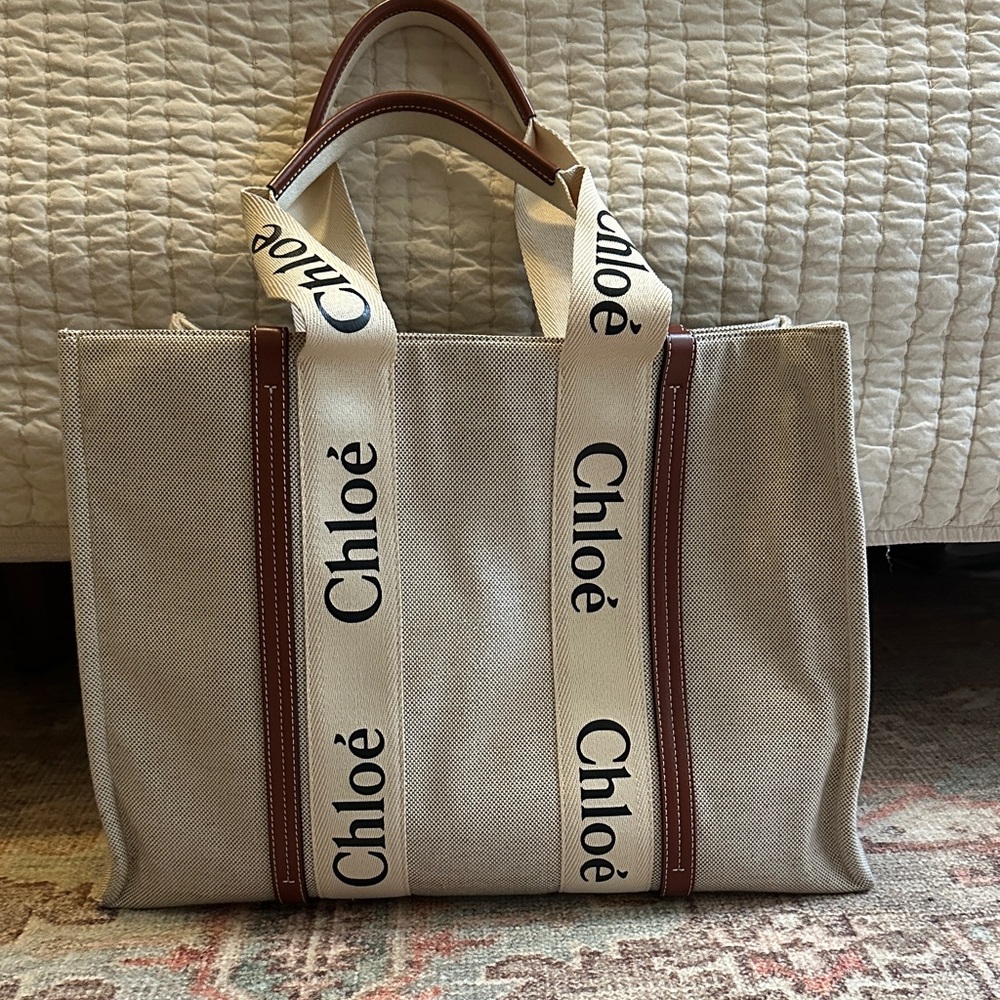 Chloè Beige Canvas Tote with Brown Accents
